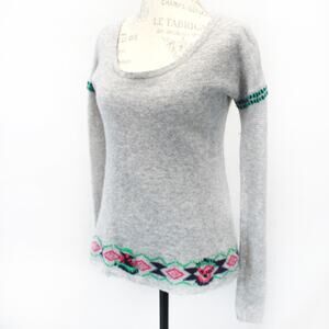 Princess Lambswool Cashmere Waffle Knit Sweater Pullover Embroidered Geometric M